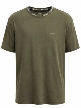 DKNY Men’s T-Shirt XL Olive Green Logo Neck Trim New w/ Tags